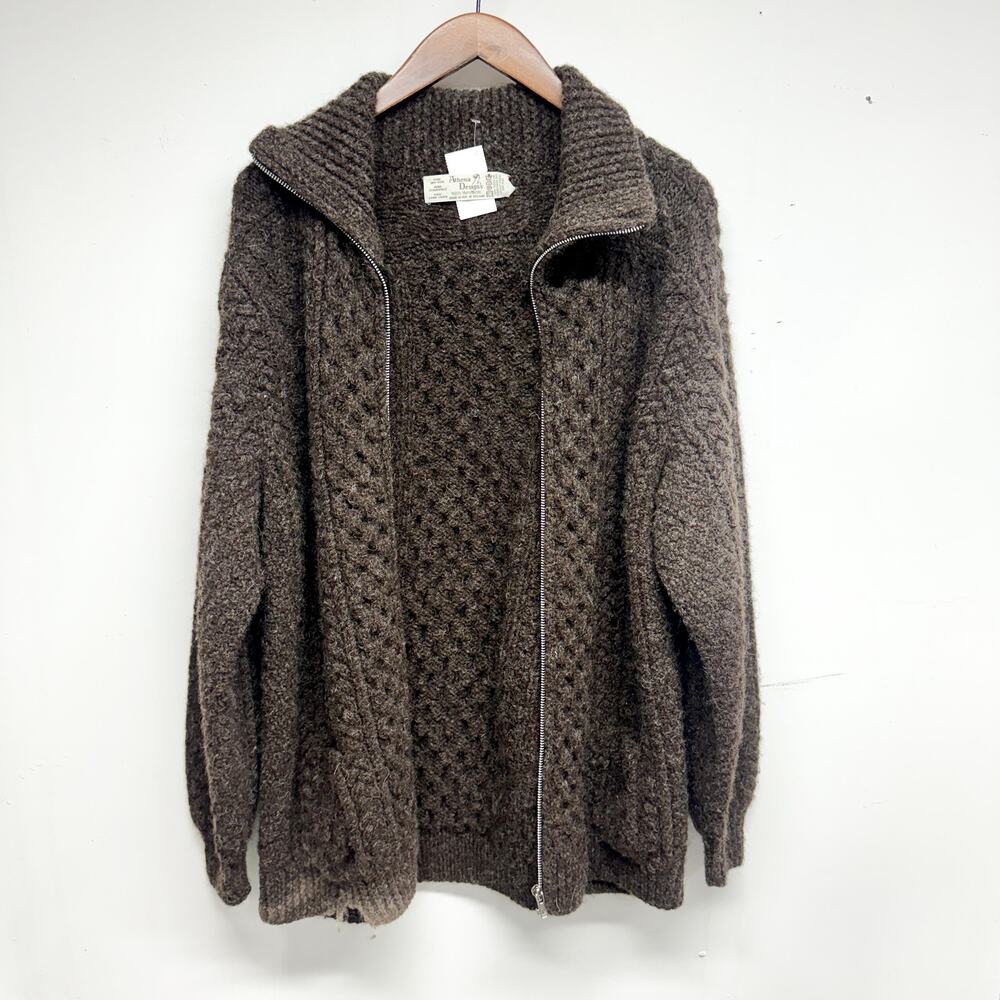 Athena Women Designs Handmade in Ireland Wool Zip Up Sweater Size Large